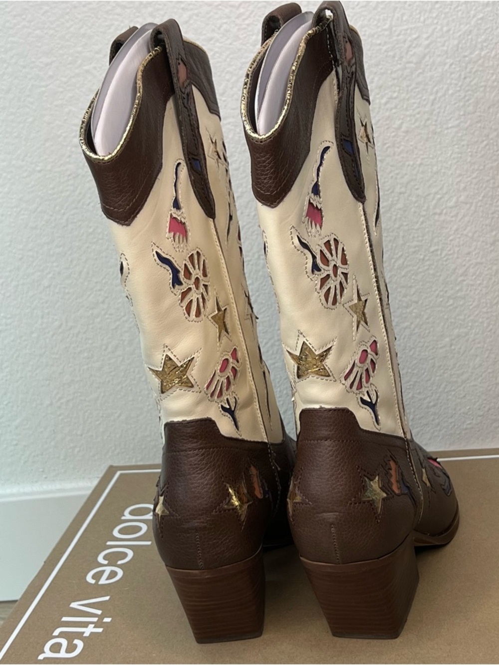 Dolce Vita Floral Cutout Western Cowboy Boots Heeled Leather 7.5 NWT - Picture 4 of 8
